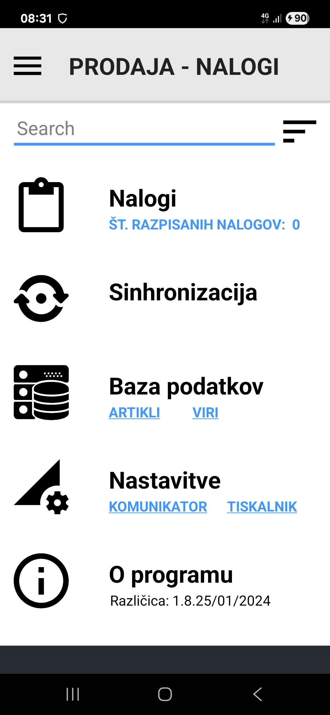 Zaslon aplikacije GEMPOS za prodajne naloge